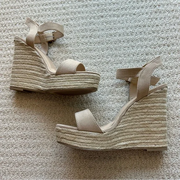 Lulu’s Beachy Dreams Natural Suede Espadrille Wedges Heels Size 7.5 - Picture 4 of 14